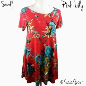 Pink Lily Floral Baby Doll Dress With Pockets Sm